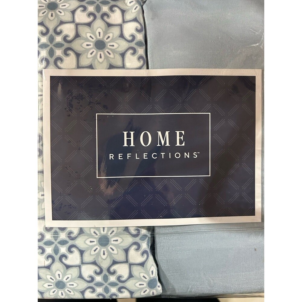 Home Reflections 2pk Double Brushed Queen Sheet Set with Extra Cases - Blue Tile